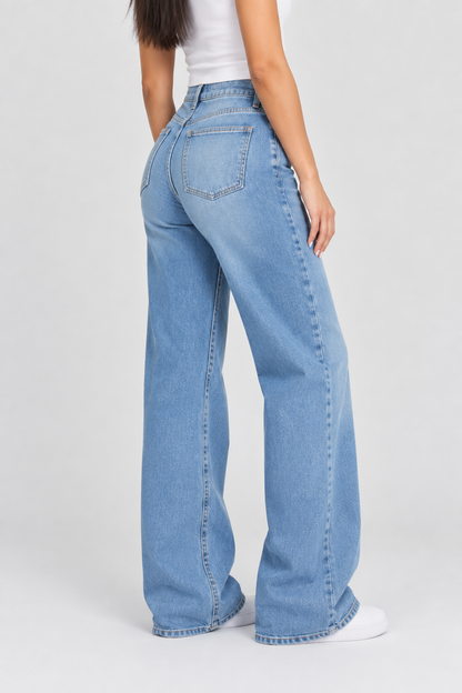 Women's Versatile High Waist Stretchy Denim Wide Leg Jeans, Flexible Multi-Pocket Trousers, Soft Wrinkle-Resistant Pants, Non-Shrinking Durable Streetwear, Figure Flattering Daily Outfits